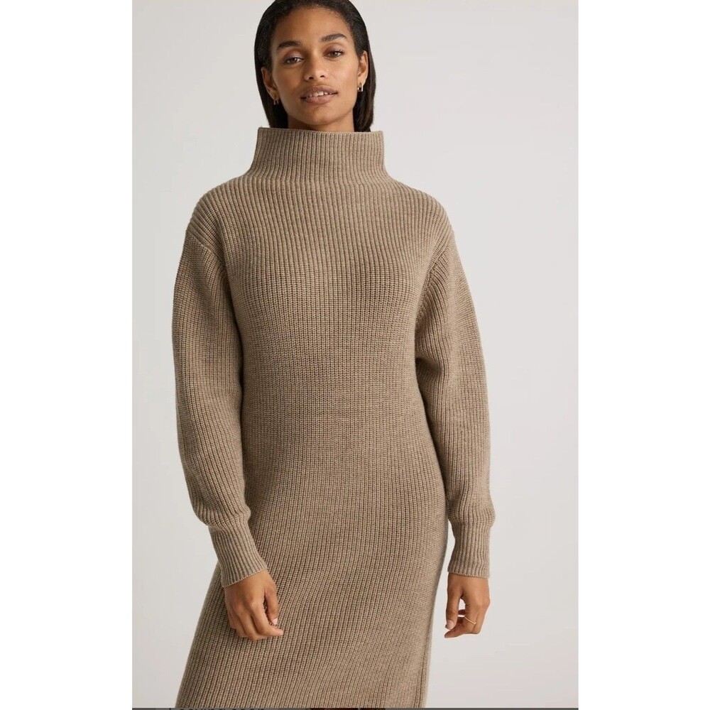 Quince  Sweater Dress  Sz XL Brown Merino Wool Relaxed Turtleneck Minimalist